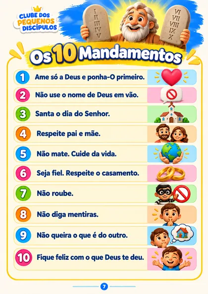 Página dos 10 Mandamentos em linguagem infantil